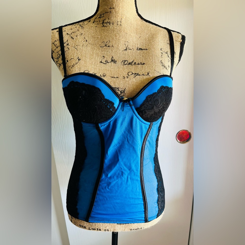 Daisy Fuentes bra corset lingerie Large Blue black Lace sexy Strapless women’s